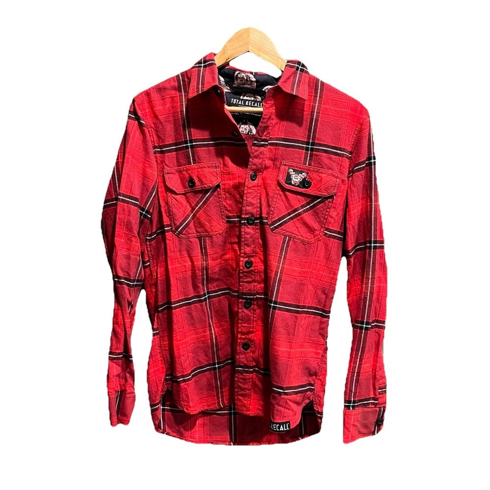 Total‎ Recall Middle of Beyond Red Plaid Men's Casual Button Down Shirt Size S